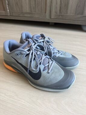 Nike Vapor 12 Light Gray Tennis Hard Court Sneakers with Orange Heel Accent